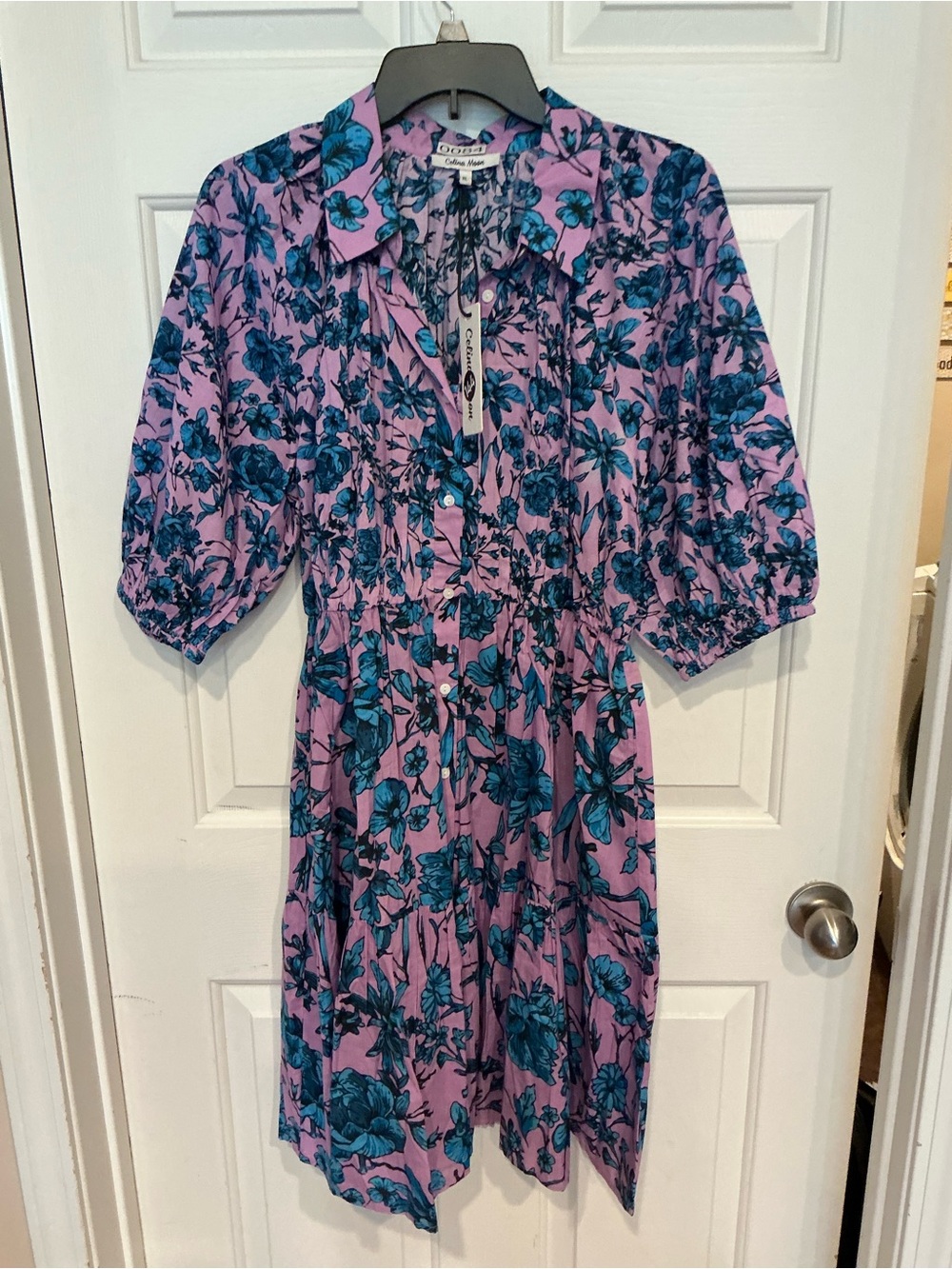 CELINA MOON Lavender Dress with Teal Floral Print